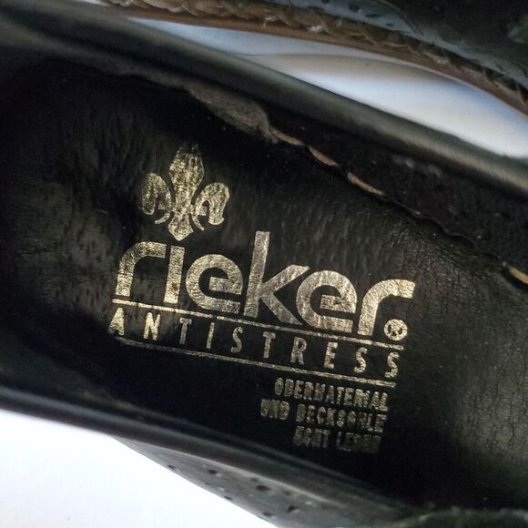 RIEKER Antistress Black Leather Mary Jane Flats Women's EU 42 US 11-12 Laser Cut - Picture 14 of 16